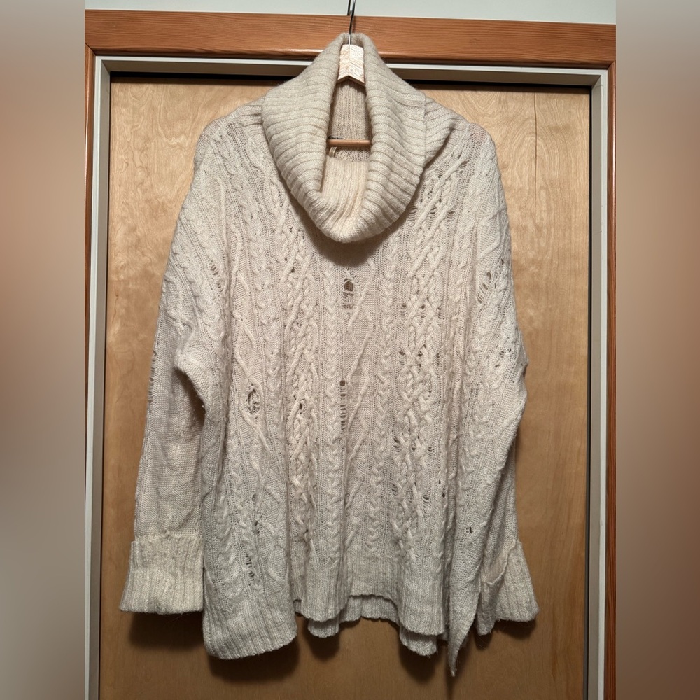 Free People Textured Cowl Neck Sweater - Cream